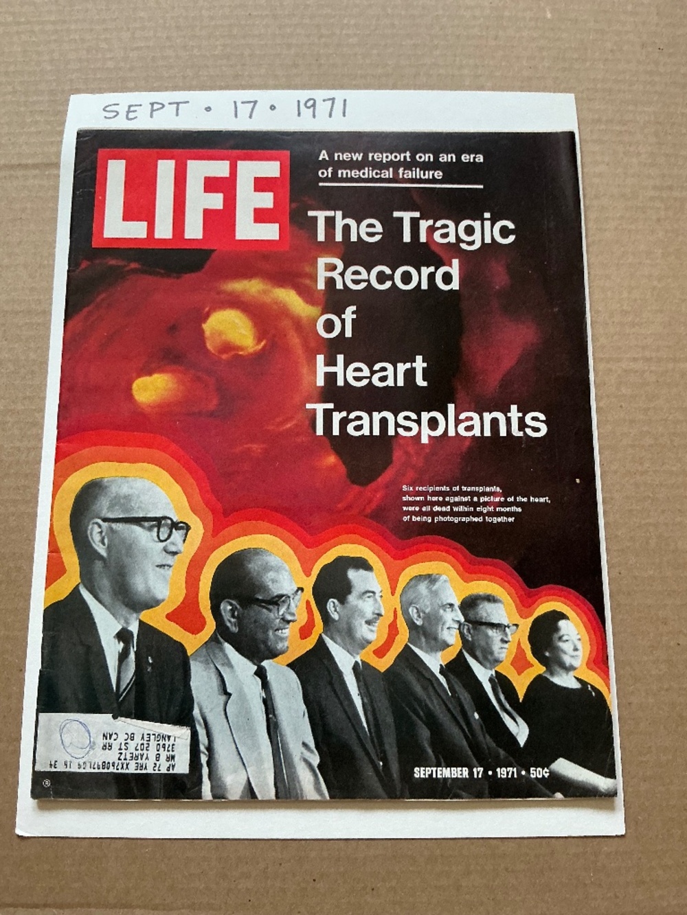 Vintage 1971 LIFE Magazine September 17 Heart Transplant Cover Tareyton Back